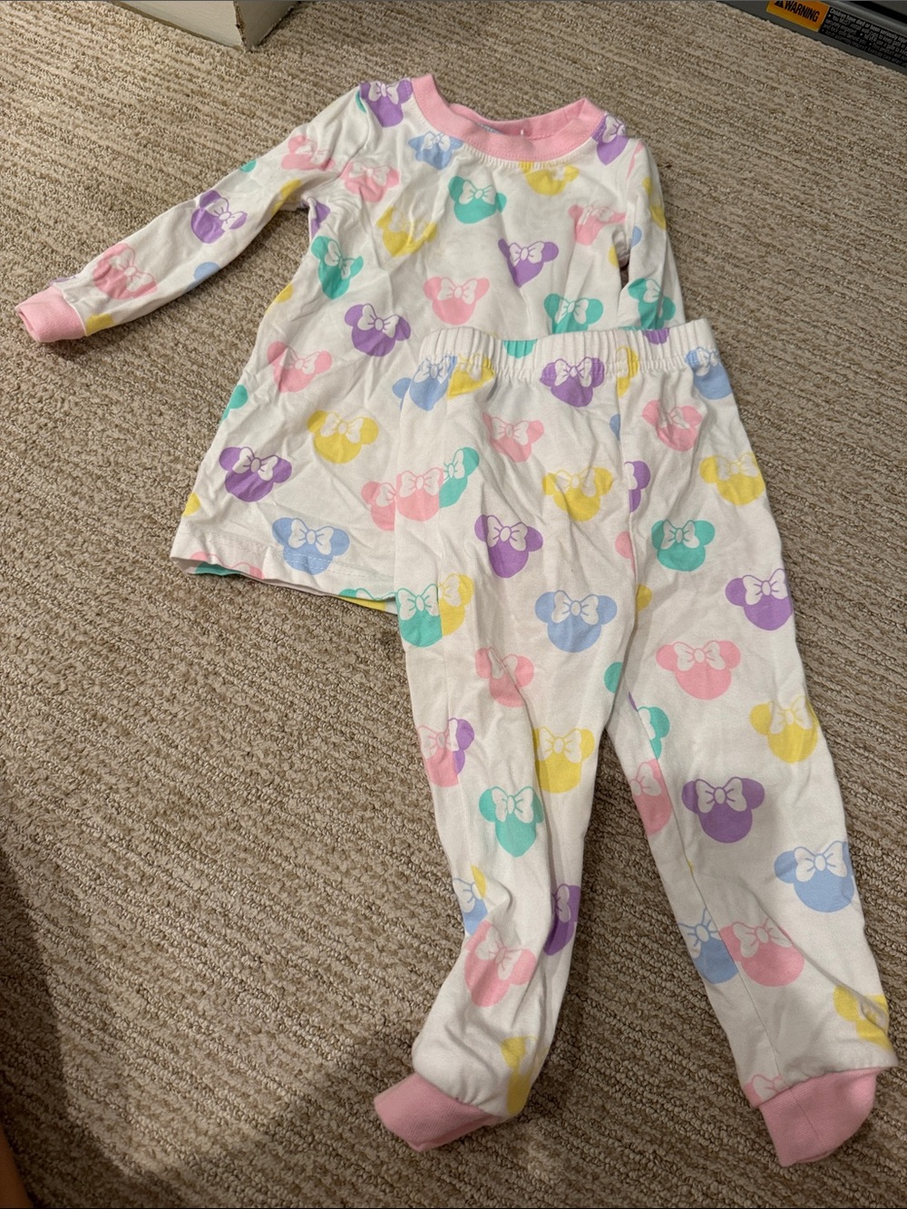 Girls' White Pajama Set with Pastel Bow-Head Print